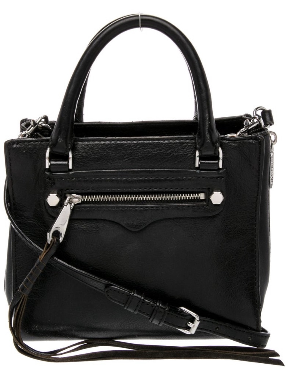 Rebecca Minkoff Regan Satchel Black Leather Silver Hardware Top Handle Crossbody